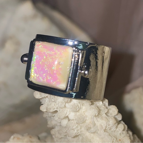 Sale * Australian Opalite Artisan Handcrafted modern 925 wide band Ring - Picture 6 of 10